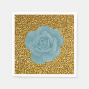 Dusty Blue Rose Gold Glitter Bridal Shower Wedding Napkin