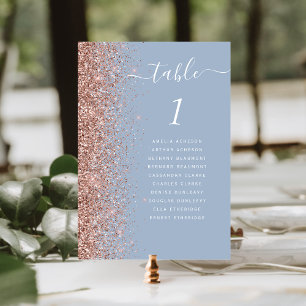 Dusty Blue Rose Gold Glitter Wedding Table Number
