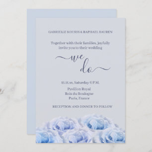 Dusty Blue Rose Grey Floral Elegant We Do Wedding Invitation