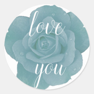 Dusty Blue Rose Love You Floral Wedding Custom Classic Round Sticker
