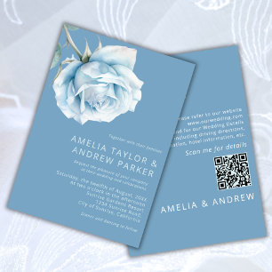 Dusty Blue Rose Modern Watercolor Floral Wedding Invitation