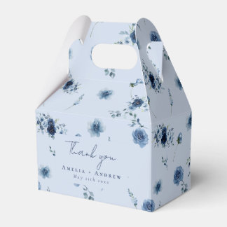 Dusty Blue Rose Navy Floral Wedding Favour Box