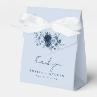 Dusty Blue Rose Navy Floral Wedding Favour Box