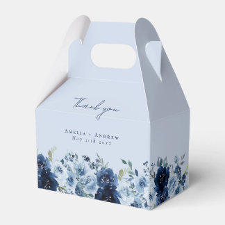 Dusty Blue Rose Navy Floral Wedding Favour Box