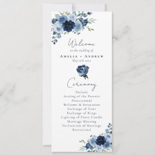 Dusty Blue Rose Navy Floral Wedding Program
