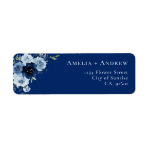 Dusty Blue Rose Navy Floral Wedding Return Address Label