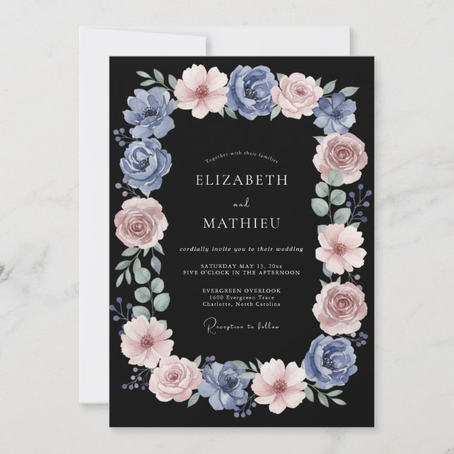 Dusty Blue Rose Romance Wedding Invitation (Front)