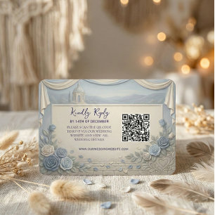 Dusty Blue Rose Romantic Wedding QR Code  RSVP Card