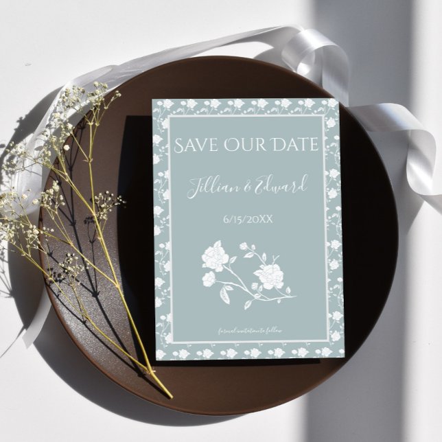 Dusty Blue Rose Save The Date Announcement (Dusty Blue Rose Save the Date)