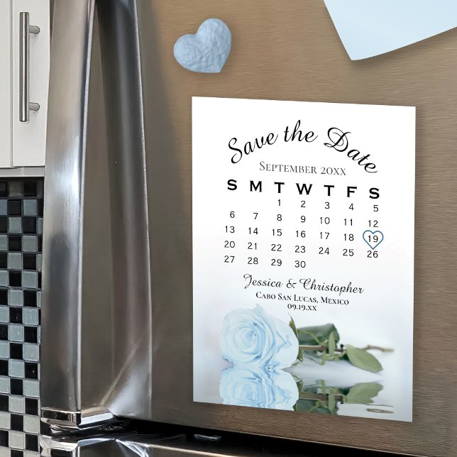 Dusty Blue Rose Save the Date Calendar Magnet (Creator Uploaded)