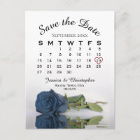 Dusty Blue Rose Wedding Calendar Save the Date