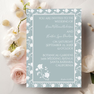 Dusty Blue Rose Wedding Invitation