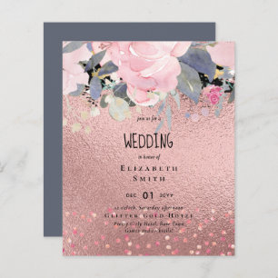 Dusty Blue Rosegold Floral Wedding Invite