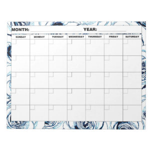 Dusty Blue Roses Blank Calendar Notepad