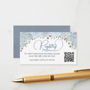 Dusty Blue Roses Bridal Shower Registry QR Code Enclosure Card