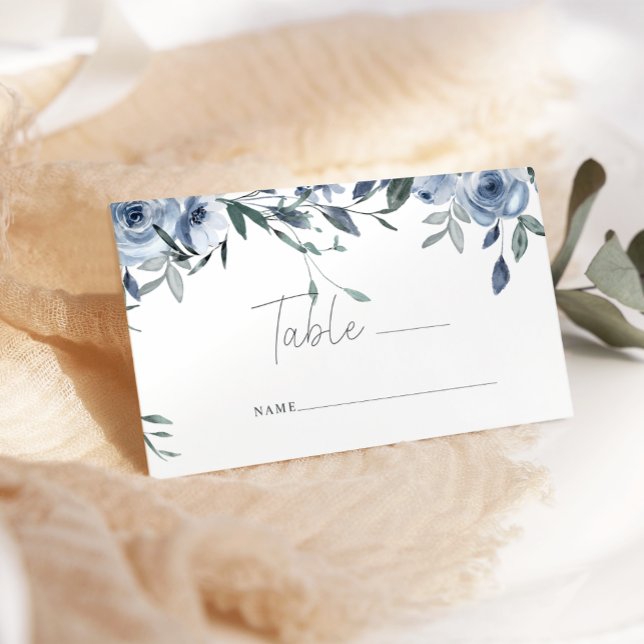 Dusty Blue Roses Flower Wedding Escort Card (Creator Uploaded)