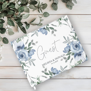 Dusty Blue Roses Flowers Simple Boho Wedding Guest Book
