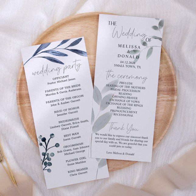 Dusty Blue Roses Flowers Simple Wedding Program (Creator Uploaded)