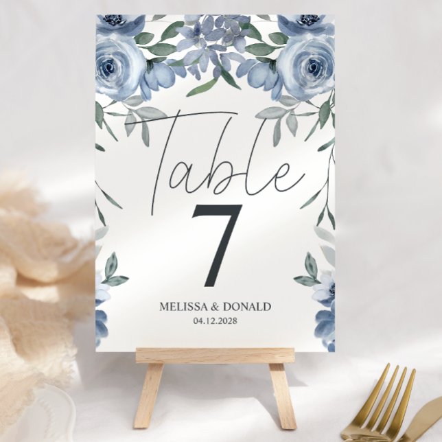 Dusty Blue Roses Flowers Wedding Table Number (Creator Uploaded)