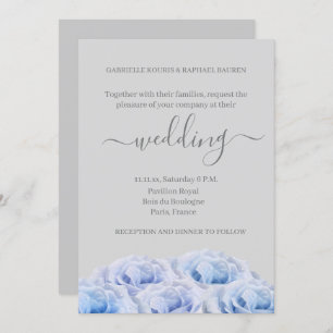 Dusty Blue Roses Light Grey Elegant Floral Wedding Invitation