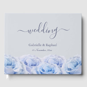 Dusty Blue Roses Light Grey Elegant Wedding Guest Book