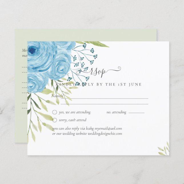 Dusty Blue Roses Lime Leaves Wedding Budget (Front/Back)