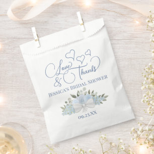 Dusty Blue Roses Love & Thanks Bridal Shower Favour Bag