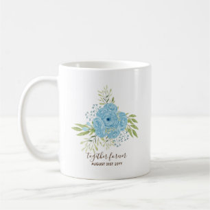 Dusty Blue Roses NewlyWeds Wedding Gift Personal Coffee Mug