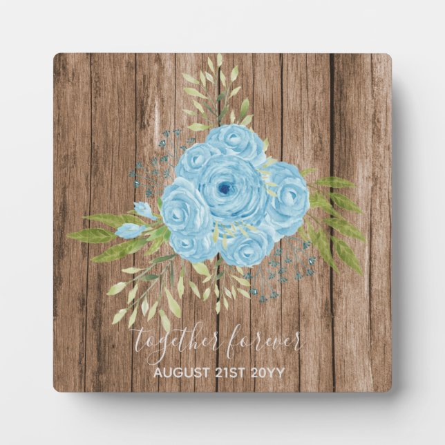 Dusty Blue Roses NewlyWeds Wedding Gift Personal Plaque (Front)