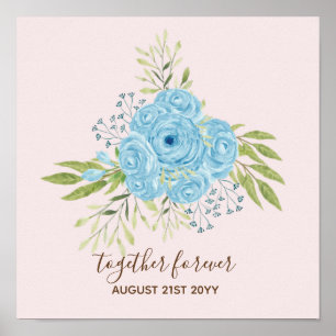 Dusty Blue Roses NewlyWeds Wedding Gift Personal Poster