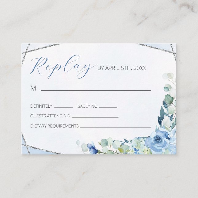 Dusty Blue Roses RSVP Enclosure Card (Front)