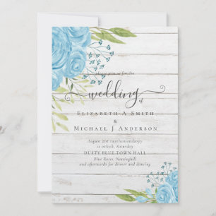 Dusty Blue Roses Rustic Driftwood Wedding Invites