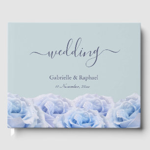Dusty Blue Roses Sage Green Elegant Wedding Guest Book
