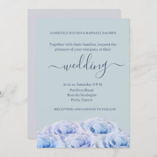 Dusty Blue Roses Sage Grey Elegant Floral Wedding Invitation