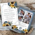 Dusty Blue Roses Sunflowers Photo QR Code Wedding Invitation<br><div class="desc">Amaze your guests with this elegant wedding invite featuring rustic flowers bouquet and modern typography with QR Code for online RSVP. Simply add your event details on this easy-to-use template and adorn this card with your favourite photos to make it a one-of-a-kind invitation.</div>