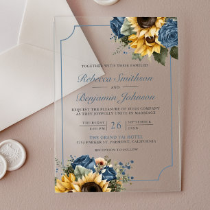 Dusty Blue Roses Sunflowers Wedding Acrylic Invitations