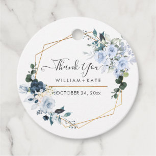 Dusty Blue Roses, Watercolor Thank You Favour Tags
