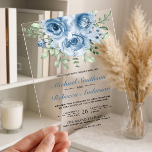Dusty Blue Roses Wedding Acrylic Invitations