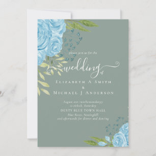 Dusty Blue Roses Wedding Budget Invitation