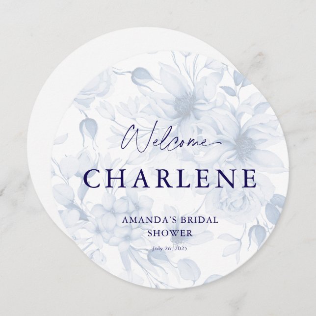 Dusty Blue Round Bridal Shower Welcome Menu (Front/Back)