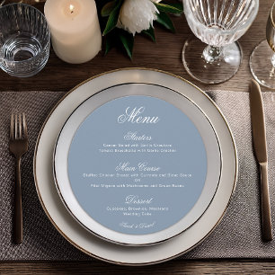 Dusty Blue Round Simple Calligraphy Wedding Menu