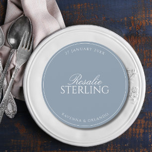 Dusty Blue Round Wedding Guest Place & Menu Card