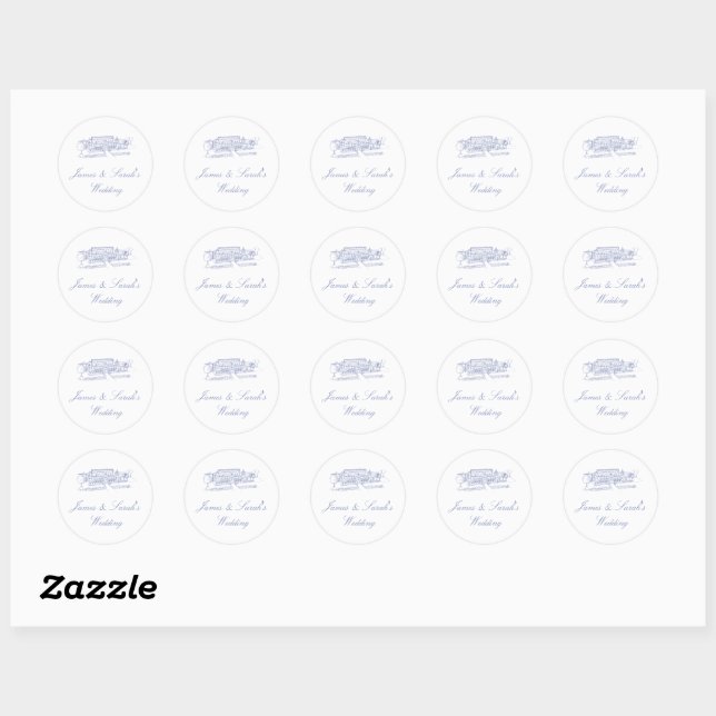 Dusty Blue Round Wedding Sticker  (Sheet)