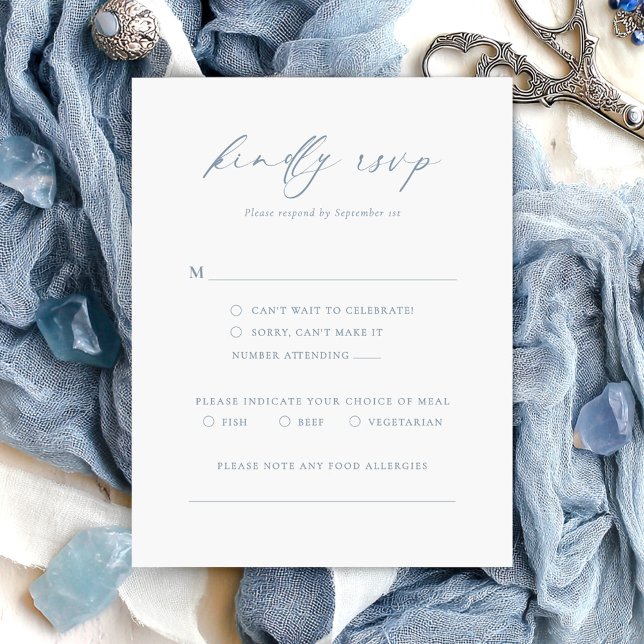 Dusty Blue RSVP Minimalist Wedding Card (Creator Uploaded)
