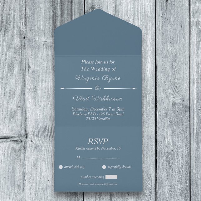 Dusty Blue RSVP Wedding All In One Invitation (Dusty Blue RSVP Wedding All In One Invitation)