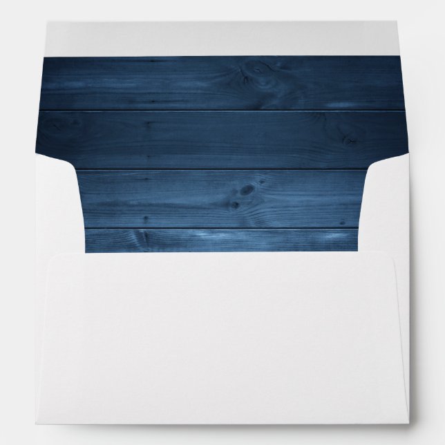 Dusty Blue Rustic Country Wood Wedding Envelope (Back (Bottom))