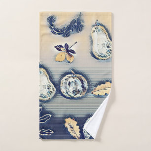 dusty blue Rustic Pumpkin & Autumn Leaf Hand Towel