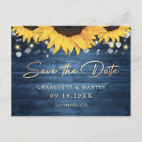 Dusty Blue Rustic Sunflower Wedding Save The Date