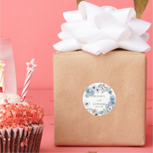 Dusty Blue Rustic Wedding Floral Classic Round Sticker