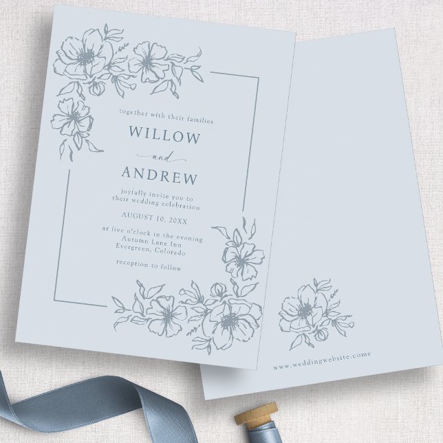 Dusty Blue Rustic Wedding Invitation (Dusty Blue Rustic Wedding Invitation
)